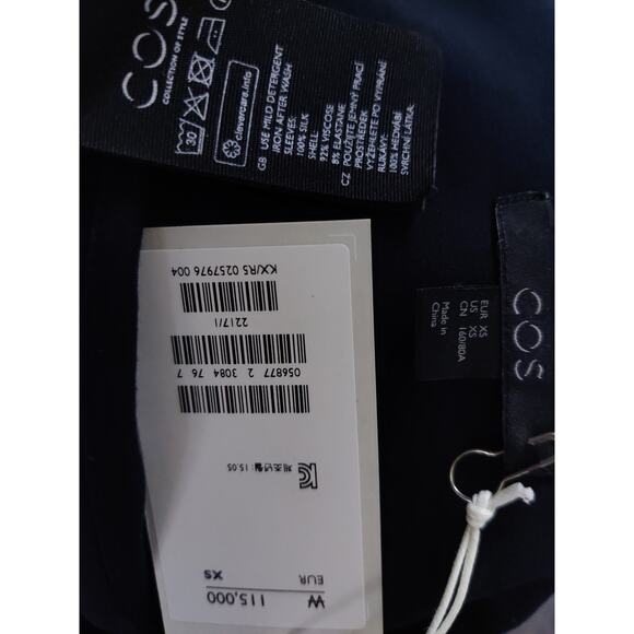 COS Navy Blue Short Flutter Sleeve Wide Round Neck Shift Jersey Dress XS NWT - Picture 11 of 11